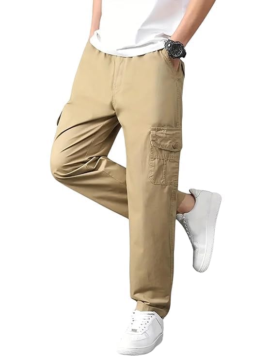 Men Cargo Pants 100% Cotton | Relaxed Fit Utility Cargos for Men with 6 Pockets | Breathable Durable Fabric | Casual Streetwear Travel & Outdoor Pants