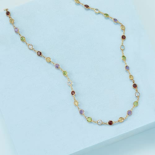 Ross-Simons 24.15 Ct. T.w. Bezel-Set Multi-Gemstone Necklace In 18Kt Gold Over Sterling. 36 Inches #TOP2