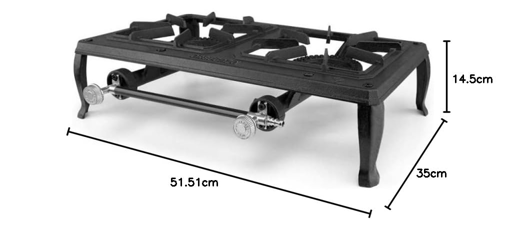 Orbegozo FO 6200 Hornillo a Gas 7000W de Hierro Fundido, Quemador 12cm, Consumo 508,6g/h, Exterior, Gas Butano/Propano I3+, Estable y Resistente, 5,5kg, 51,5x35cm