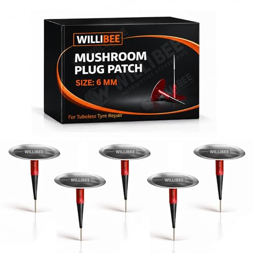 Image of WILLIBEE Mushroom Puncture Kit for Tubeless Tyre | Mushroom Puncher Kit for Bike & Car | Tire Puncher Repair Patches (6 MM, 5 Pcs)