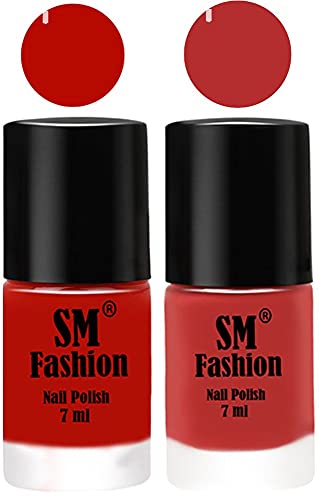 Image of Long Lasting Nail Polish | Nail Paint Combo 7 ml Each) - Set of 2 Red Orange-Coral Pink