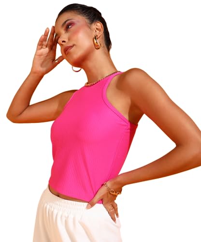 Image of POPWINGS Women Casual Green Rib Tank Crop Top Tops for Women | Stylish Tops for Women | Trendy Tops Women