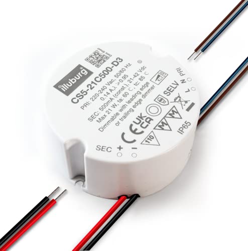 illuburg Transformador LED Regulable TRIAC 500mA Corriente Constante 11W - 20W LED Alimentador Fuente de Alimentación Cover