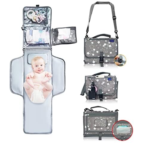 Portable Changing Pad,Baby Portable Diaper Changing Pad for Boys and Girls |Long Large Changing Pad with Wipes Pocket | Lightweight and Waterproof Travel Diaper Station Kit with Cushioned Pad Cover
