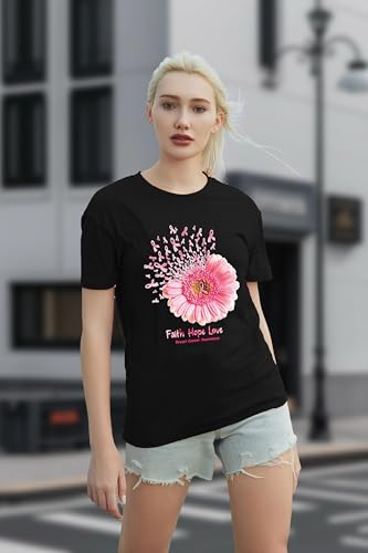 Breast Cancer Shirts for Women Sunflower Pink Ribbons T-Shirt Breast Cancer Awareness Tee Tops4