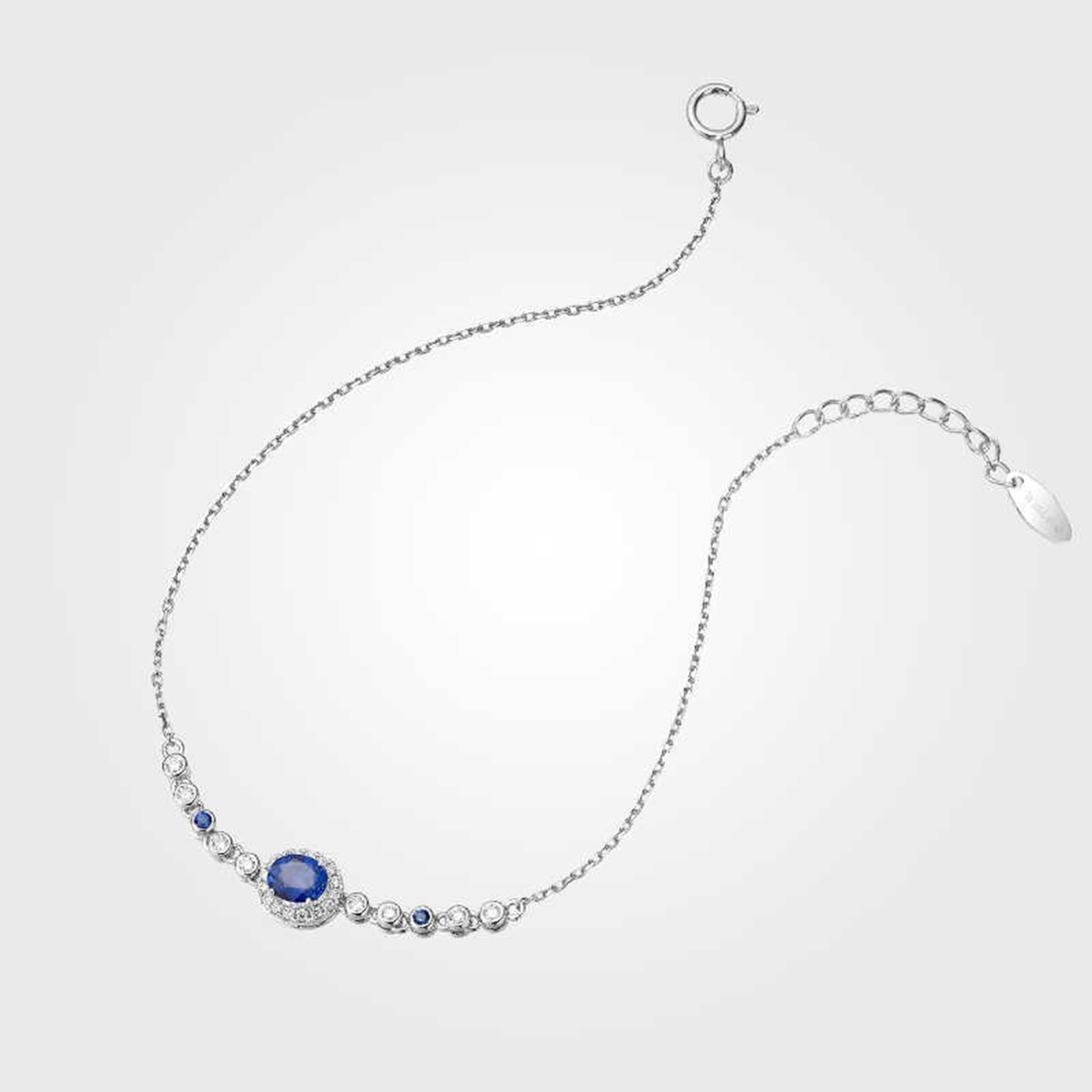 Pulsera para mujer de oro blanco auténtico de 9 K/14 K/18 K, azul de 0,44 quilates, zafiro clásico, corte ovalado, moissanita, pulsera para mujer, oro de 18/14/9 quilates