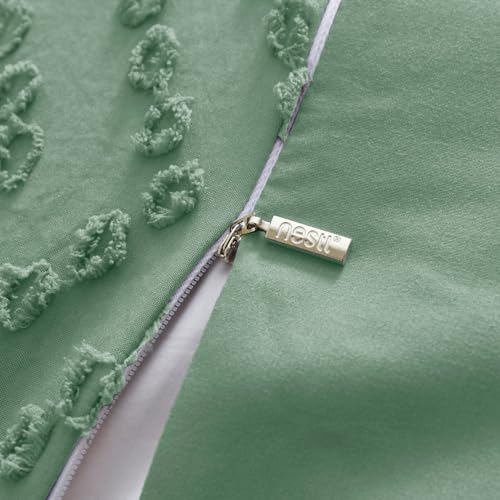 Image of Boho Bedding Queen Duvet Cover Set - Tufted Double Brushed Boho Duvet in Grey with Zipper Closure, 90x90 Inches and 2 Pillow Shams