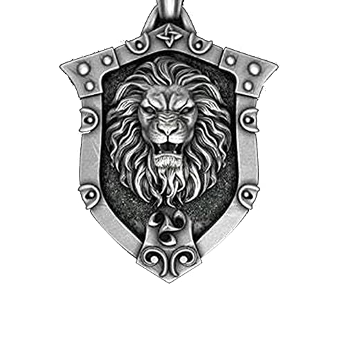 LRKZ Herren Island Viking Halskette Nordischer Lebensbaum Odin Thors Hammer Wolfskopf Anhänger Lederband Edelstahlkette Amulett Vintage Schmuck,Lion Cover