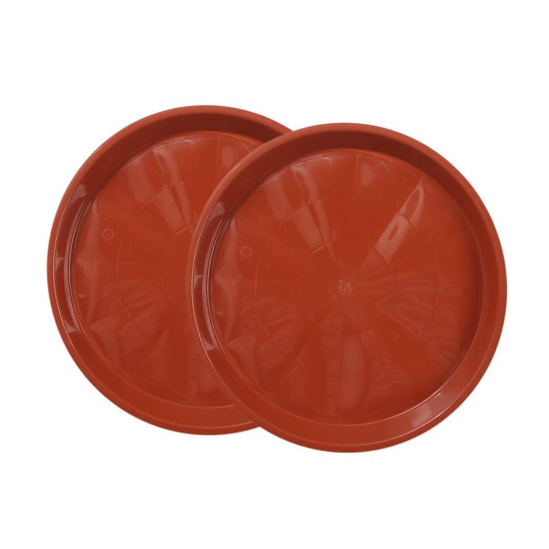 Globellapro 2 Pieces Red Round Plant Saucers For Pots 25CM Flower Pot Saucers Drip Trays for Garden/Balcony/Indoor Outdoor