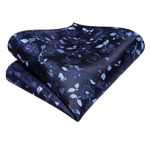 Image of Dubulle Mens Navy Blue Floral Paisley Striped Tie and Handkerchief Cufflinks Tie Set for Men Wedding Business Formal