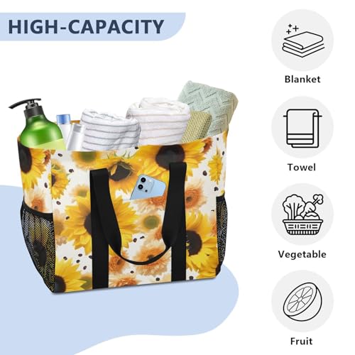 Nander Beautiful Sunflowers Foldable Tote Bag Waterproof Sandproof Women Beach Bag Handbag Gym Bag Travel Shopping Bag4
