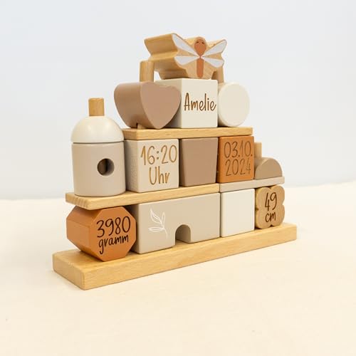 Steckspiel Stapelspiel Haus Traumhaus - - mit Name und Geburtsdaten - Personalisierbar - Geschenk zur Geburt - Geschenk zur Taufe - Holzspielzeug - Individuelles Holzspielzeug - Nougat