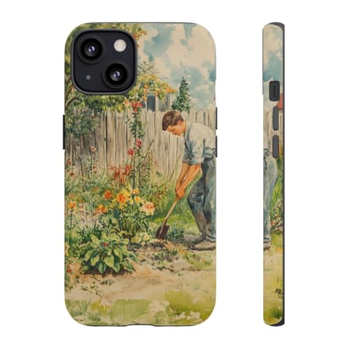 Funda mate iPhone 13 anticaídas diseño hombre en jardín