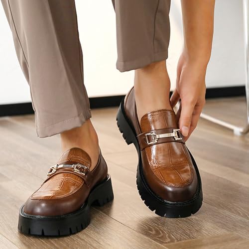 Men's Leather Platform Penny Loafers with Metal Embellishments Fashion Round Toe Lug Sole Business Wedding Shoes Driving Dress Work Shoes3