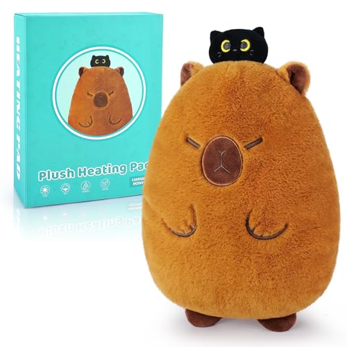 Microwave Heating Pad for Period Cramps,Capybara Black Cat Microwavable Heating Pad for Women Mother's Day,Plush Stuffed Animals with Lavender Scented for Kid Birthday,Heat Pack for Neck Pain Relief
