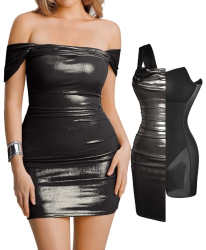 Popilush Homecoming Off Shoulder Shapewear Mini Dress for Women Black L - image 1