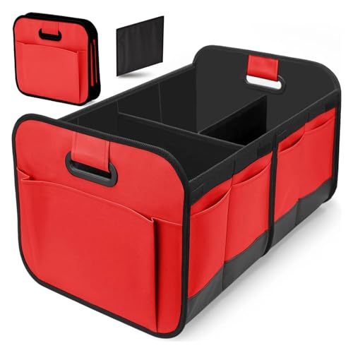 Kofferraumabdeckung Universal-Kofferraum-Organizer Faltbar Mehrere Fächer Wasserdichtes Aufbewahrungsregal 600D Oxford Polyester Auto-Aufbewahrungstasche Laderaumabdeckung(Rot)