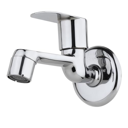 Image of BATH GURU F-Series Brass Long Body Bib Cock Tap for Bathroom & Kitchen, Chrome Plated Wall Mounted Faucet with Quarter Turn Handle, Rust Proof, Leak Resistant, Pack of 1