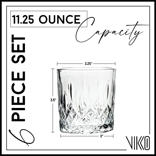 Vikko Whiskey Glasses, Set Of 12 Old Fashioned Glasses, 11.25 Ounce Capacity, Elegant Design, Dishwasher Safe #TOP5