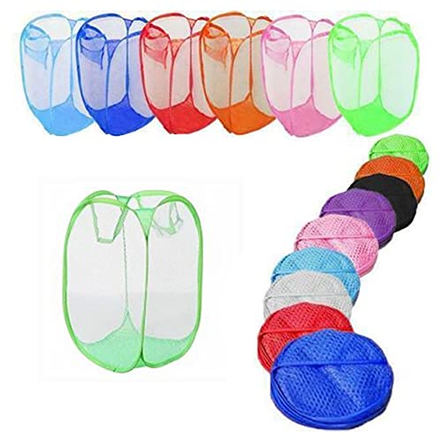 PLASTIFIC Foldable Pop Up Mesh Washing Laundry Basket Bag Bin Hamper Toy Tidy Storage Organiser Laundry Net Bag Clothes Bags (1 x Green Foldable Basket Bag)