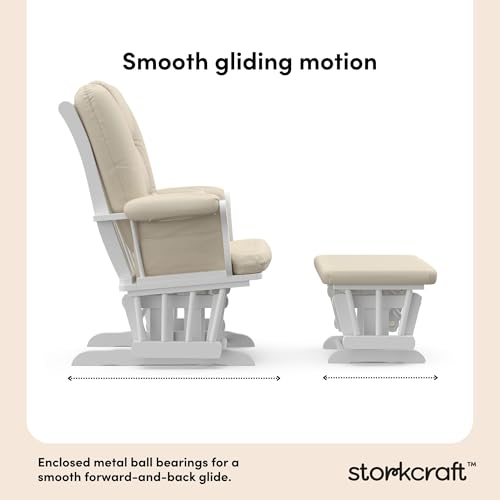 Image of Storkcraft Tuscany Glider and Ottoman with Lumbar Pillow, White /Beige