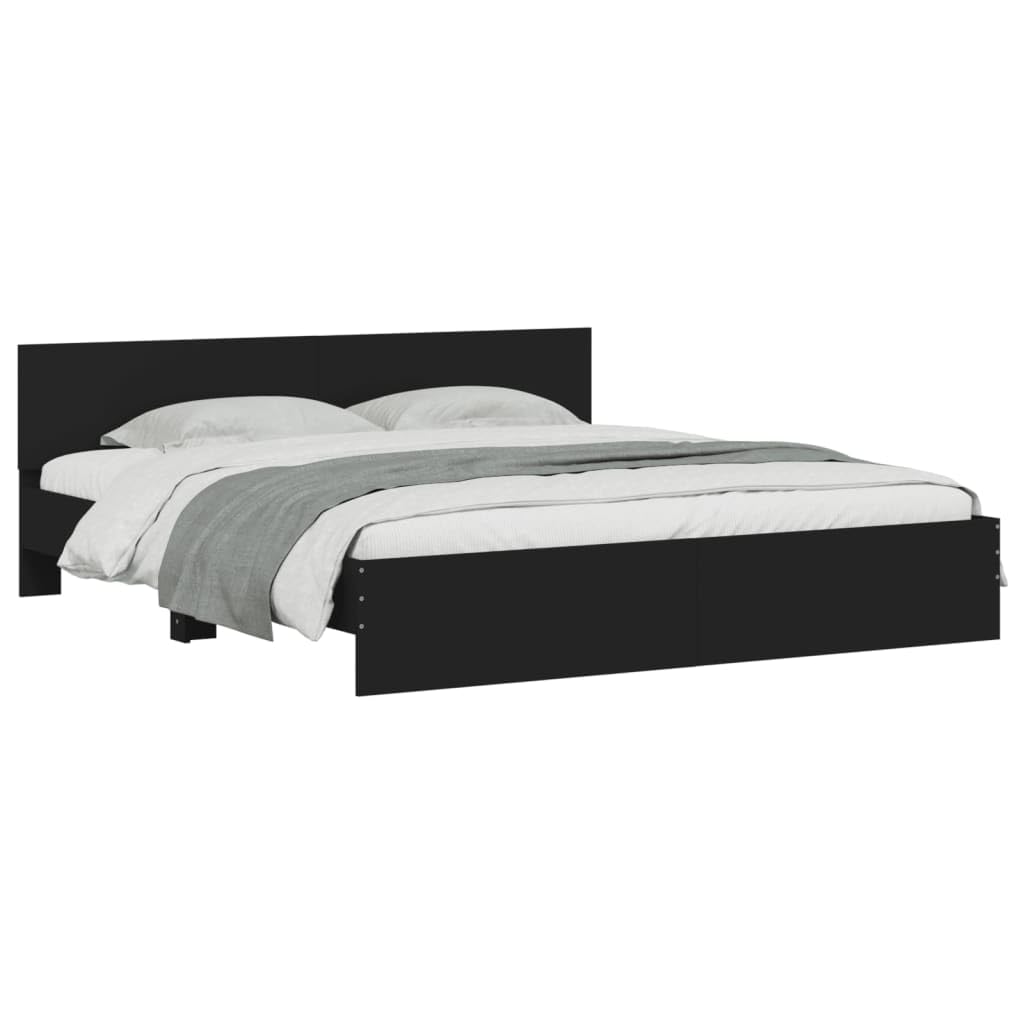 vidaXL Bed Frame with Headboard, Bed Base for Double, Mattress Foundation for Bedroom, Bedstead, Modern Style, Black 180x200 cm Super King Size — image 1