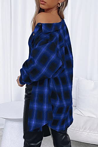Image of CHYRII Womens Button Down Flannel Shirts Long Sleeve Plaid Shackets Business Casual Blouse Top