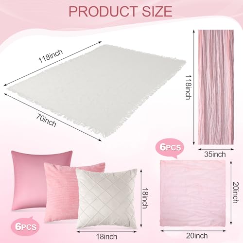 118 x 71 Extra Large Outdoor White Picnic Blankets with Pink Tulle Table Runner Cheesecloth Napkins Plush Throw Pillow Covers Oversize Beach Blanket Essentials for Wedding Picnic Camp(Stylish,14)
