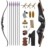 HANDBAIGE Black Hunter Hunting Recurve Bow Kit Take Down Recurve Bow with 6pcs Carbon Arrows 3 Arrow Broadheads Bow Set for Shooting Training (25lbs)