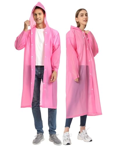 Image of Opret Portable EVA Raincoats for Adults, Reusable Rain Ponchos with Hoods and Sleeves Lightweight Raincoats, 2 Pack