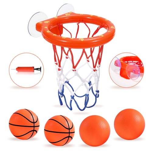Image of KSABVAIA Bath Toys - Bathtub Basketball Hoop for Kids Toddlers,Bath Toys Shower Toys for Kids Ages 4-8,Suction Cup Basketball Hoop & 4 Soft Balls Set for Boys Girls
