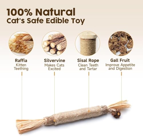 Redreo Cat Silvervine Chew Sticks, 3pcs Natural Cat Teeth Nip Cleaning Catnip Toys for Indoor Cats Kitten Teething and Stress - Image 3