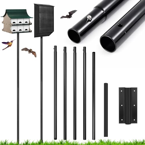 Yaocom 15 FT Heavy Duty Iron Purple Martin Bat House Pole with Ground Socket Adjustable 5-Section Anti Rust Steel Pole Bird Feeder Accessories for Outdoors(Black)