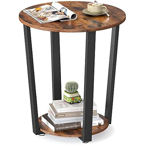 VASAGLE Round Side End Table, 2-Tier Accent Nightstand with Storage Shelf