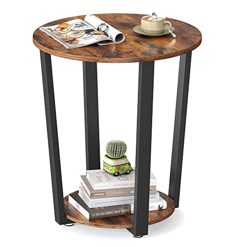 VASAGLE Round Side End Table, 2-Tier Accent Bedside Table with Storage Shelf, Easy Assembly, Nightstand for Small Spaces, Living Room, Bedroom, Rustic Brown and Ink Black ULET57X by VASAGLE - Used condition - US$33.11