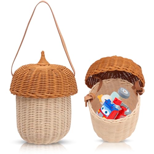 Cesta Tejida De Ratán, Cesta De Almacenamiento De Mimbre, Cestas Tejidas, Bolsa De Bellota, Cesta De Setas, Cesta De Ratán, Cesta Tejida Con Tapa(Large)