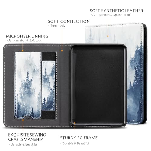 Image of CoBak Case for 6 inch E-Reader - PU Leather Smart Cover with Auto Sleep /Wake & Hand Strap, not Compatible with Kobo Clara,Forest