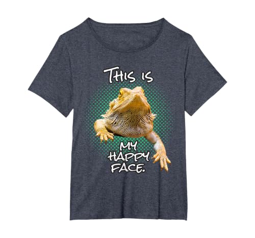 This is My Happy Face Bearded Dragon Funny Reptile T-Shirt, Women's Plus, Heather Blue, 3X