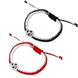 lasuroa 2pcs Soccer Bracelets, Adjustable Braided Football Bracelet Stylish Soccer Fans Accessories for Men Women Boys Girls (Black & Red)