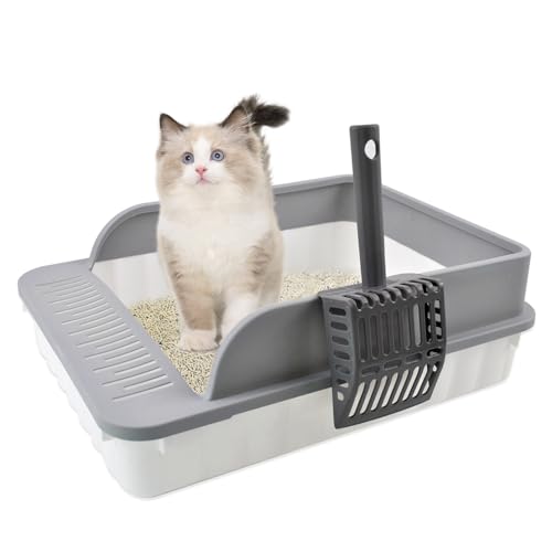 Arenero abierto para gatos con bordes altos anti-salpicaduras gris miniatura 1