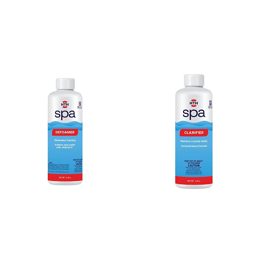 HTH Spa 86116 Defoamer, Spa & Hot Tub Chemical Eliminates Foaming, Softens Water, 16 oz & Spa 86121 Clarifier, Concentrated Spa & Hot Tub Chemical for Crystal Clear Water, 16 oz
