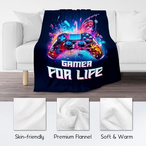 Gamer Blanket - 40x50 Inches Cool Throw for Boys, Girls - Blue Soft Fuzzy Blankets for Couch, Sofa & Office