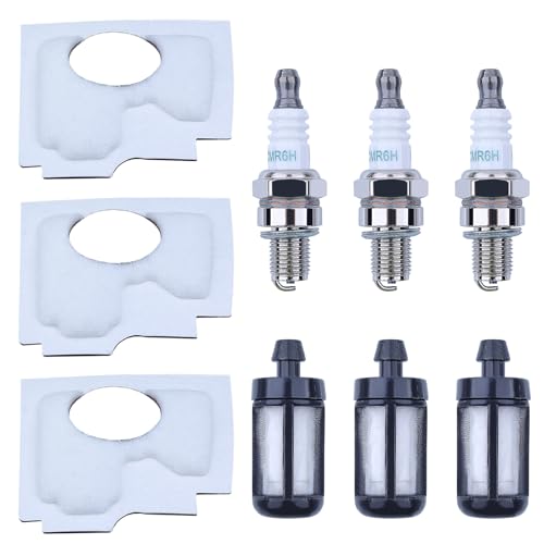 Adefol Filtre à Carburant à air Bougie d'allumage Kit Pièces de Rechange pour Stihl MS170 2-Mix, MS180 2-Mix, MS180C 2-Mix 1130 141 1700 （Bougies d'allumage CMR6H)