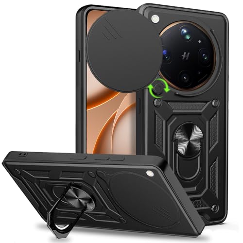 Image of AESTMO Tough Armor Oppo Find X9 Ultra 5G Bumper Back Case Cover | Ring Holder & Sliding Camera Shield Cover | 360 Degree Protection Back Case Cover for Oppo Find X9 Ultra 5G (Black)