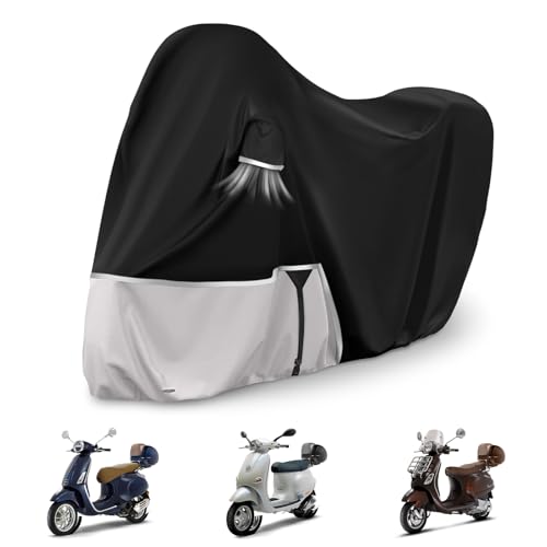 Waterproof Motorcycle Cover Compatible with Piaggio Vespa ET2 ET4 LX150 LXV and Sprint 150 Primavera 50/150 with Trunk Model 420D Oxford Cloth Motorcycle Cover for Snow Rain Dust Protection