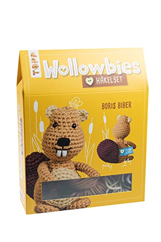 Frech Wollowbies Häkelset Biber: Anleitung und Material für einen Biber Zum Selber-Häkeln. Mit Holzknopf und Stofflabels Zum Individualisieren. Fertiges Modell ca. 14 cm