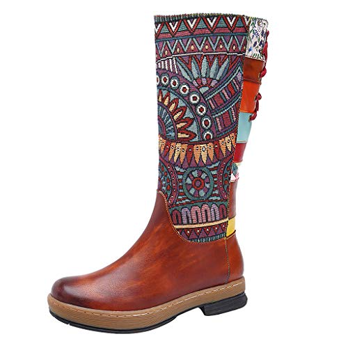 Yukong Womens Boots, Classic Retro Boots, Mid-Calf Vintage Chunky Heel Cowgirl Boots