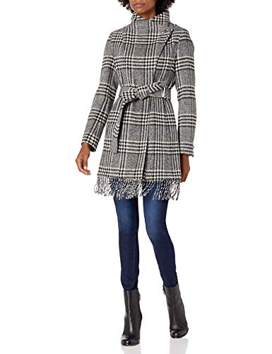 Calvin Klein Womens-wrap-bellted Wool with Fringe-Bottom, BKU, S