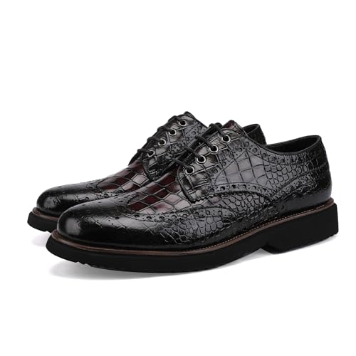 Image of Lace-up Oxfords Brogue Wingtip Shoes for Men Two Color Mix,Crocodile Pattern