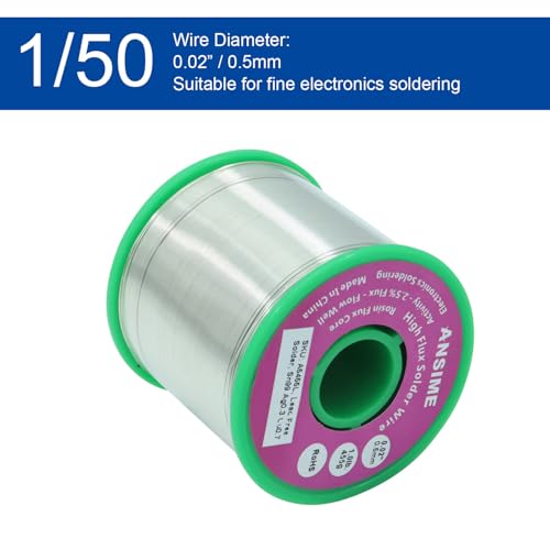 Image of Lead Free Solder Wire 0.5mm Fine Electronic Solder Wire 0.02inch, Tiny Leadfree Solder Wire 1 Pound, Thin Gauge Solder Wire, No Lead Rosin Flux Core flow Alloy Soldering Sn99 Ag0.3 Cu0.7